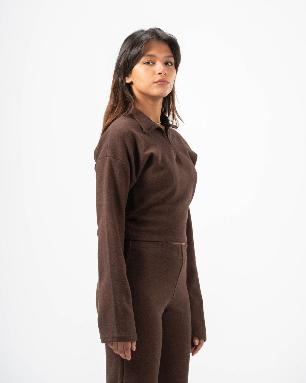 Nua Dream Q.Zipper Knitted Top - Mocha Brown
