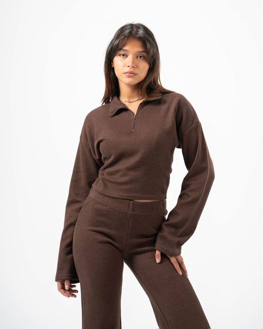 Nua Dream Q.Zipper Knitted Top - Mocha Brown