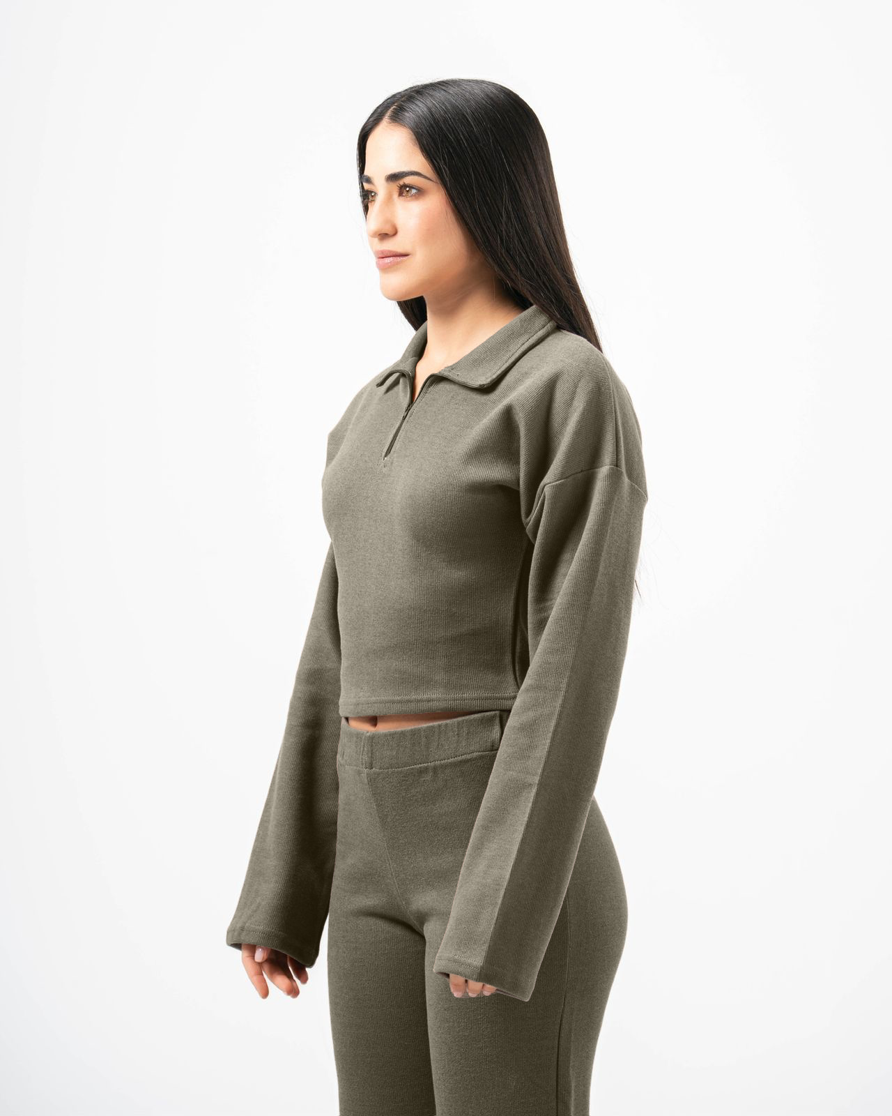 Nua Dream Q.Zipper Knitted Top - Army Green