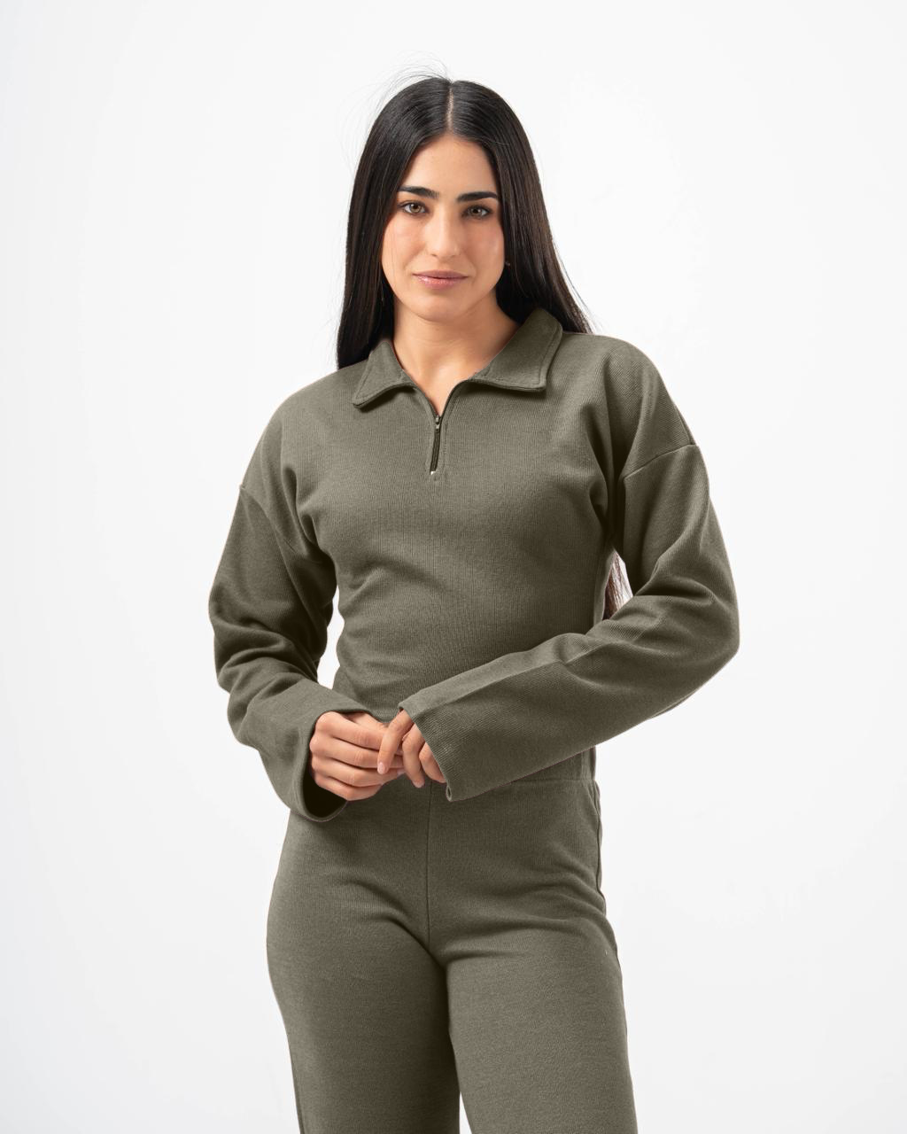 Nua Dream Q.Zipper Knitted Top - Army Green